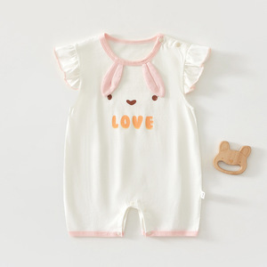 Body de algodón para bebés, sin mangas, fino, de verano, con orejas de conejo y estampado de amor, para gatear - Product Image 1