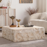 Table basse en travertin Wabi-Sabi, table d'appoint moderne en pierre brute Fiberclay pour salon