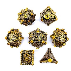 Deskjoy - Juego de 7 dados poliédricos D20 creativos de metal suave con diseño hueco, nuevos dados de cobre para juegos de rol de mesa de fantasía D&D - Product Image 2