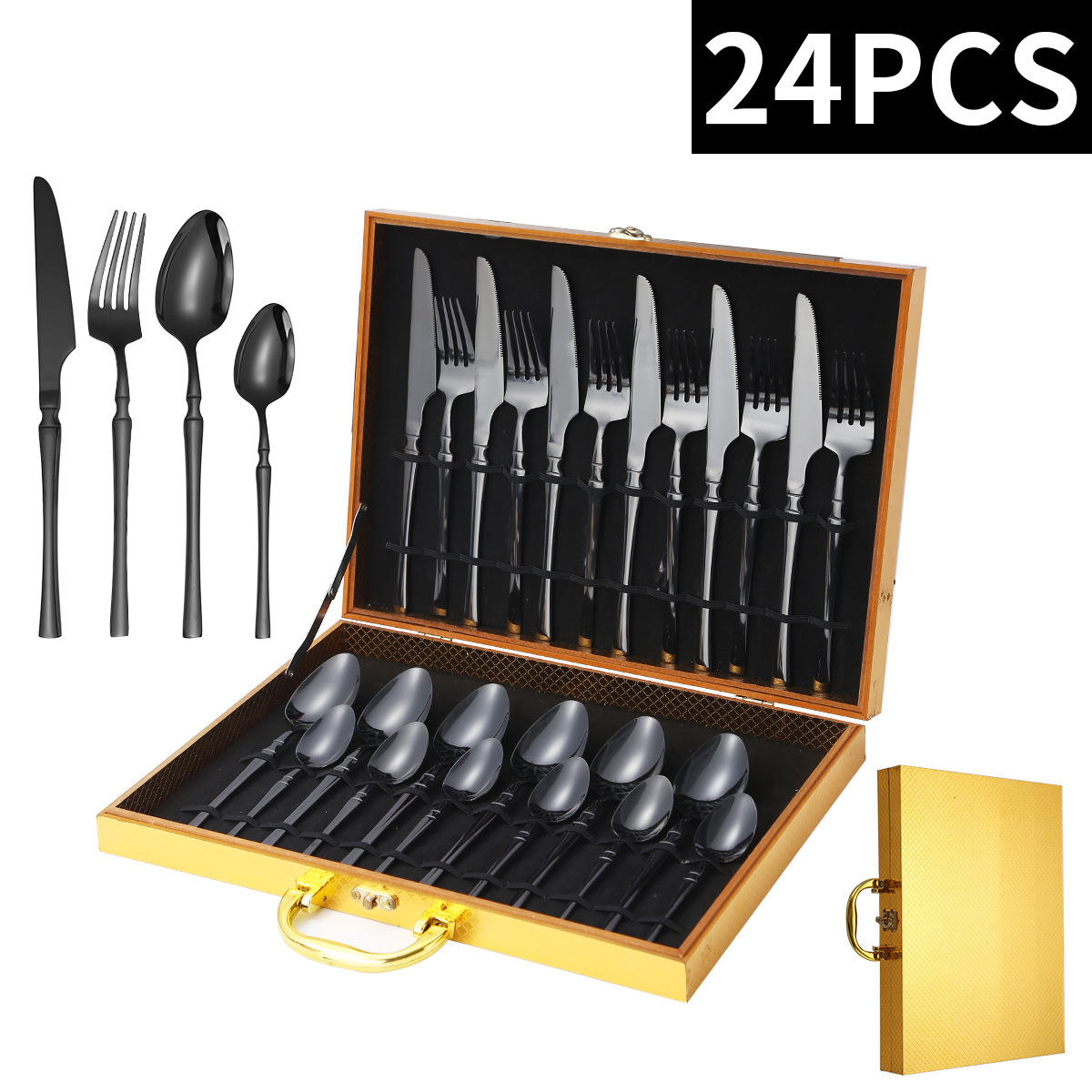 Ensemble noir de 16 pièces (avec boîte en bois dorée)
