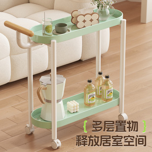 Small Living Room <b>Side</b> <b>Table</b> 2 Tier Movable Wheeled <b>Storage</b> Cart Multipurpose Portable Shelf - Product Image 4