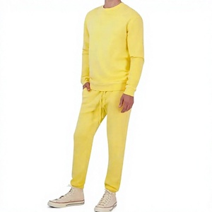 Men's Winter <b>Yellow</b> Hooded <b>Tracksuit</b> Solid Color Casual Sweatshirt Jogger Pants Full Sleeve Drawstring Pockets 100% Cotton - Product Image 1