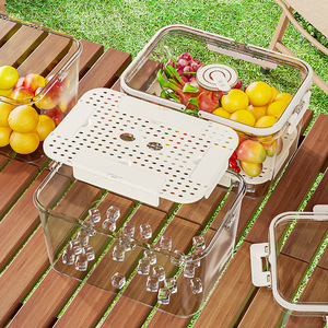 Portable Outdoor Food <b>Storage</b> <b>Box</b> Transparent Handle Double Layer Large Capacity <b>Camping</b> Picnic Container - Product Image 3