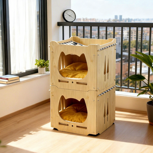 Nouvelle Villa en Bois Empilable Multi-niveaux pour Animaux de Compagnie, Maison Fermée Quatre Saisons, Double Couche - Product Image 2