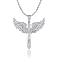 925 argent Sterling à la mode ailes d'ange Moissanite croix pendentif bijoux plaqué or glacé pavé luxe Hip Hop hommes collier