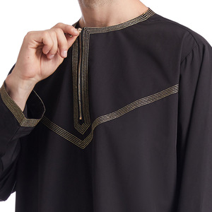 Muslimische Robe Arabische Männer Thobe Islamische Kleidung Naher Osten Bestickte Robe mit Hosen Set - Product Image 5