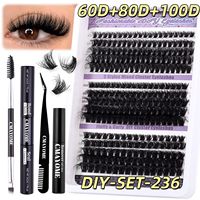Qianmei – Kit d'extension de cils naturels effet courbe D, pour pose DIY, extensions segmentées en grappes individuelles, courbées