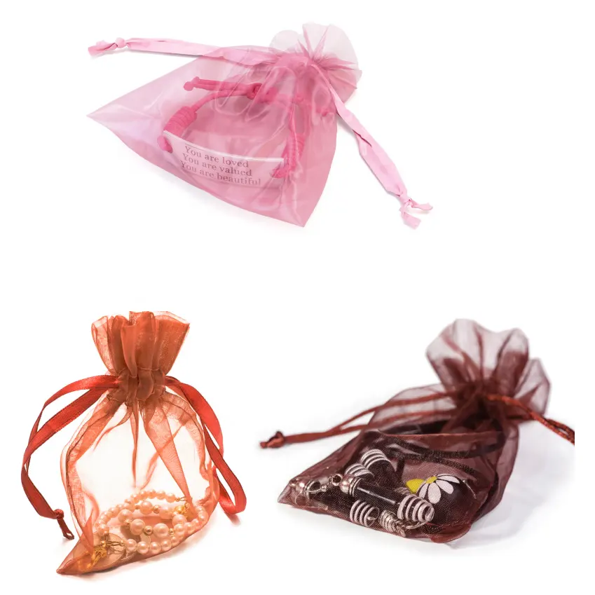 fabrik 7x9 9x12 schmuckverpackung organza geschenktüte großhandel transparentes netz kordelzug-organza-tasche für zubehör-packung