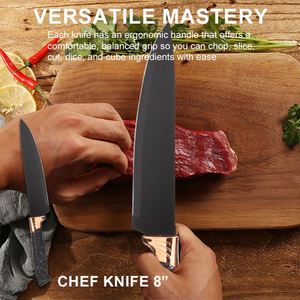 Premium Luxury 5 Piece Stainless Steel Non-stick Chef Knife Restaurants <b>Titanium</b> Grain Kitchen Knives Set with Acrylic Holder - Product Image 4