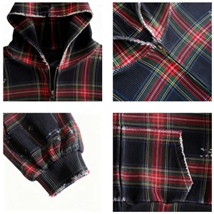 เสื้อฮู้ด TKAN210D รุ่นสั่งทำพิเศษสำหรับผู้ชาย สไตล์วินเทจ สตรีทแวร์ ปักลาย 3 มิติ แฟชั่นใหม่ ลายสก็อต สไตล์ลำลอง อเนกประสงค์ ทรงหลวม มีซิป - Product Image 3