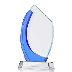 Pujiang Factory Wholesale Business Credit Crystal Plaque Award Personalized Blue Laser Engraved Floral Pattern Tower Trophy