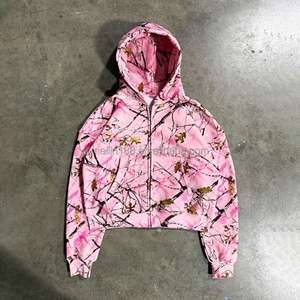 Custom High Quality Oversize Camouflage Pullover Zip up <b>Hoodie</b> <b>Men</b> Digital Printed Real Boxy Cropped <b>Camo</b> <b>Hoodie</b> Manufacturer - Product Image 1