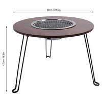 Table de repas de jardin/patio pour barbecue coréen, ronde, extérieure, avec grille de barbecue en acier inoxydable intégrée, plateau en bois grainé et pieds en forme d'épingle à cheveux