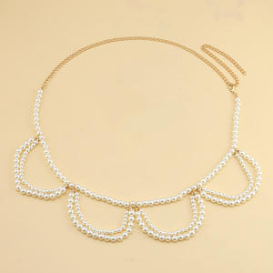 Chaîne de taille en perles imitation or blanc, chaîne de corps tendance pour usage quotidien, simple tour - Product Image 4