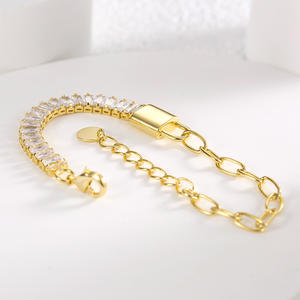 Pulsera de tenis de Latón chapado en oro de moda para mujer, cadena asimétrica de media circón, cadena de moda elegante para aniversario - Product Image 2