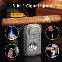 Briquet coupe-flamme triple style classique, design moderne en métal AMBER AD-056, accessoires pour fumeurs au gaz butane, logo personnalisé