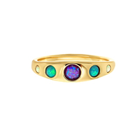 Bague Chunky Gemnel en Argent 925 Plaqué Or 14K avec Opale Bleue Ombrée Sertie en Bezel, Cinq Pierres Dégradées, Fine et Empilable pour Femme