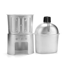 Kit táctico de cantimplora para exteriores, juego de estufa de leña con taza de cantimplora de aluminio de 4 piezas con bolsa de cubierta para acampar y senderismo