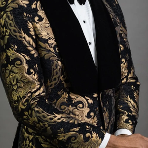 F2023 boda moda 2 piezas negro Floral Jacquard bola hombres traje Delgado <span class=keywords><strong>terciopelo</strong></span> chal solapa boda novio esmoquin blazer Popular - Product Image 2