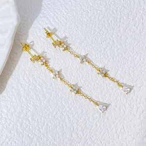 Designer Jewelry 925 Sterling Silver Tassels Petal Shape Zircon Chain Earrings For Women Engagement Jewelry