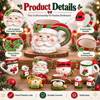Mug de Noël en céramique 3D directement de l'usine, motif Père Noël et rennes, tasse en porcelaine pour cappuccino, latte, expresso