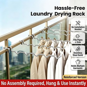 <b>Clothes</b> <b>Rack</b> For Balcony Round Tube Hook Type Drying <b>Rack</b> With Burglarproof Window Hooks Fixed Single Bar Design - Product Image 5