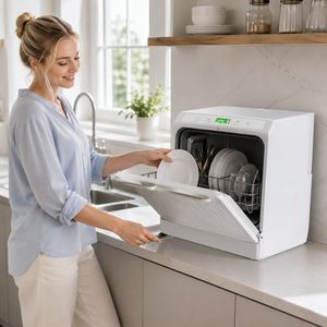 Lave-vaisselle portable de comptoir pour appartement, camping-car, restaurant – Réservoir d'eau 2L, séchage à air chaud PTC, lavage haute température, capacité 4 services - Product Image 3