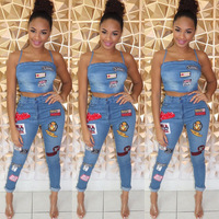 Ensemble de jeans en denim patchwork sexy pour femmes européennes et américaines, nouvelle arrivée été
