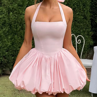 King Mcgreen Star élégant dos nu plissé à lacets licou Mini robe femmes hors épaule ourlet a-ligne robes été dame fête