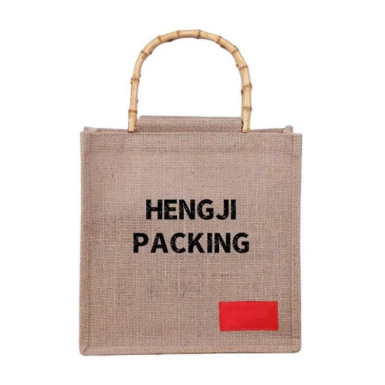 Doğal kullanımlık özel baskılı kişiselleştirilmiş moda düşük adedi toptan jüt kutusu çantası