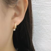 Boucles d'oreilles créoles minimalistes en argent sterling 925 avec perles rondes en zircon Boucles d'oreilles créoles en perles de cristal avec cercle rond bicolore