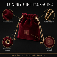 Sac à cordon en velours rouge vin avec logo personnalisé, petite pochette cadeau en velours pour bijoux, emballage de luxe