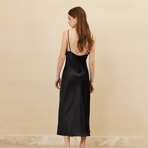 Butterfly Embroidered Mulberry Silk Evening Dress Comfortable Elegant Satin ODM Long Nightgown with Bow Simple <strong>Slip</strong> Design - Product Image 4