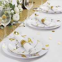 Assiettes jetables à rayures Tong Shou, 175 pièces, en plastique PS rigide, style moderne et minimaliste, verres à vin estampés or
