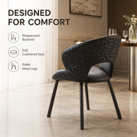 Fauteuil de salle à manger ergonomique moderne avec dossier enveloppant matelassé et pieds en métal noir pour hôtel et restaurant