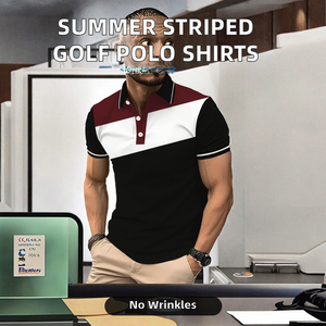 Polo de golf d'été personnalisé de haute qualité, à manches courtes, décontracté, <span class=keywords><strong>patchwork</strong></span> rayé, anti-plis - Product Image 2