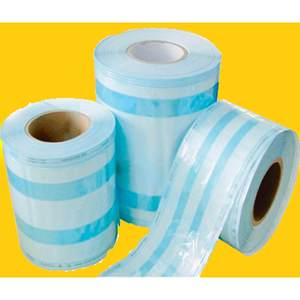 Sac de stérilisation dentaire en PE, à bord plat, thermoscellé, jetable, en rouleau OPP auto-scellant, bleu transparent, certifié CE, origine Anhui - Product Image 1