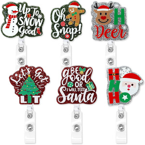 In stock: Fun Christmas badge scrolls made of acrylic sheet, retractable and easy-to-pull Santa Claus alligator <b>clips</b>, - Product Image 4