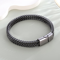 Bracelet pour homme en acier inoxydable à double couche, bracelet tissé à la mode, accessoire hip-hop de fête rock pour homme