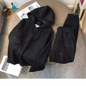 Ready Stock Women Winter Anti-Wrinkle Embroidery Fleece Windproof Hooded Hoodie Jogger Pants 2-Piece Long <b>Polyester</b> <b>Tracksuit</b> - Product Image 4