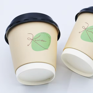 Gobelets à café jetables en papier recyclé écologique, à double paroi ondulée imprimée, avec barrière thermique et demi-manchette - Product Image 1