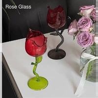 Verre à vin en forme de rose, coupe à vin rouge à motif floral, verre à pied courbé pour la décoration de mariage et les cadeaux de la Saint-Valentin