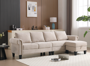 Convertible U-Shape Sectional <b>Sofa</b> Set with Storage Four-seater Modern Polyester Fabric for Hotel & Villa Living Rooms - Product Image 5