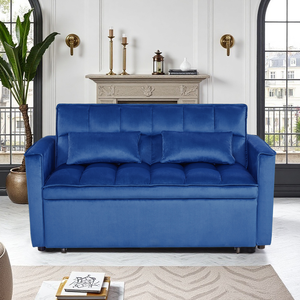 <b>Modern</b> Reclining Foldable 2-Seater Velvet <b>Sofa</b> 54" Pull-Out Sleeper <b>Bed</b> for Living Room & Hotel Bedroom Dark Blue - Product Image 2