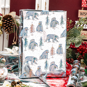 Rollo de Papel de Regalo Navideño Reversible - 17 Pulgadas X 33 Pies - Elegante Papel Metálico Plateado con Diseño de Oso Polar - Product Image 1