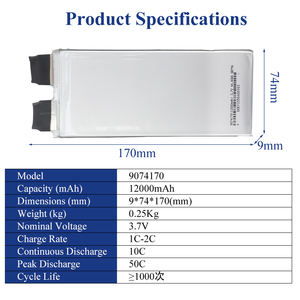 סוללת ליתיום-יון ליפו בעלת ביצועים גבוהים, 12000 מיליאמפר/שעה, 3.7V/3.8V, 20C/50C, מותאמת אישית למפעל, עבור רחפן, דגם מטוס, FPV - Product Image 3
