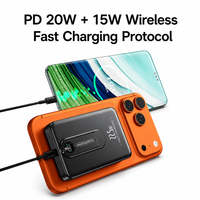 Nouveau style, ultra-fin, alliage d'aluminium, mini batterie Li-polymère 5000mAh, support de téléphone magnétique à charge rapide sans fil 15W, 2-en-1, 10000mAh