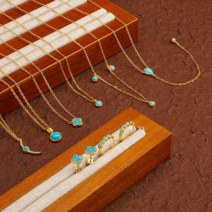 Venta al por mayor caliente 925 plata esterlina 14K chapado en oro turquesa pendientes collar impermeable para mujeres GiftJewelry Sets E251729 - Product Image 4