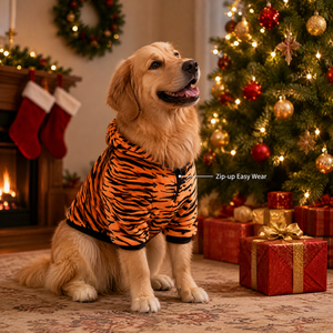 Costume de chien à rayures de tigre, sweat à capuche avec oreilles et queue, manteau chaud en polaire pour grands chiens, vêtements pour animaux de compagnie, fête d'Halloween, Noël, imprimé tigre - Product Image 2