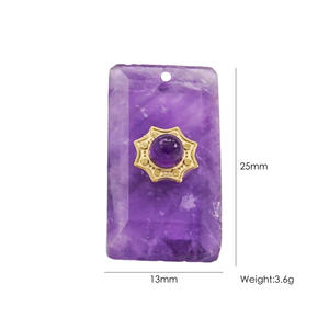 Breloque rectangle en pierre naturelle, pendentif en acier inoxydable, améthyste, quartz rose, pour la fabrication de bijoux, E146 - Product Image 6